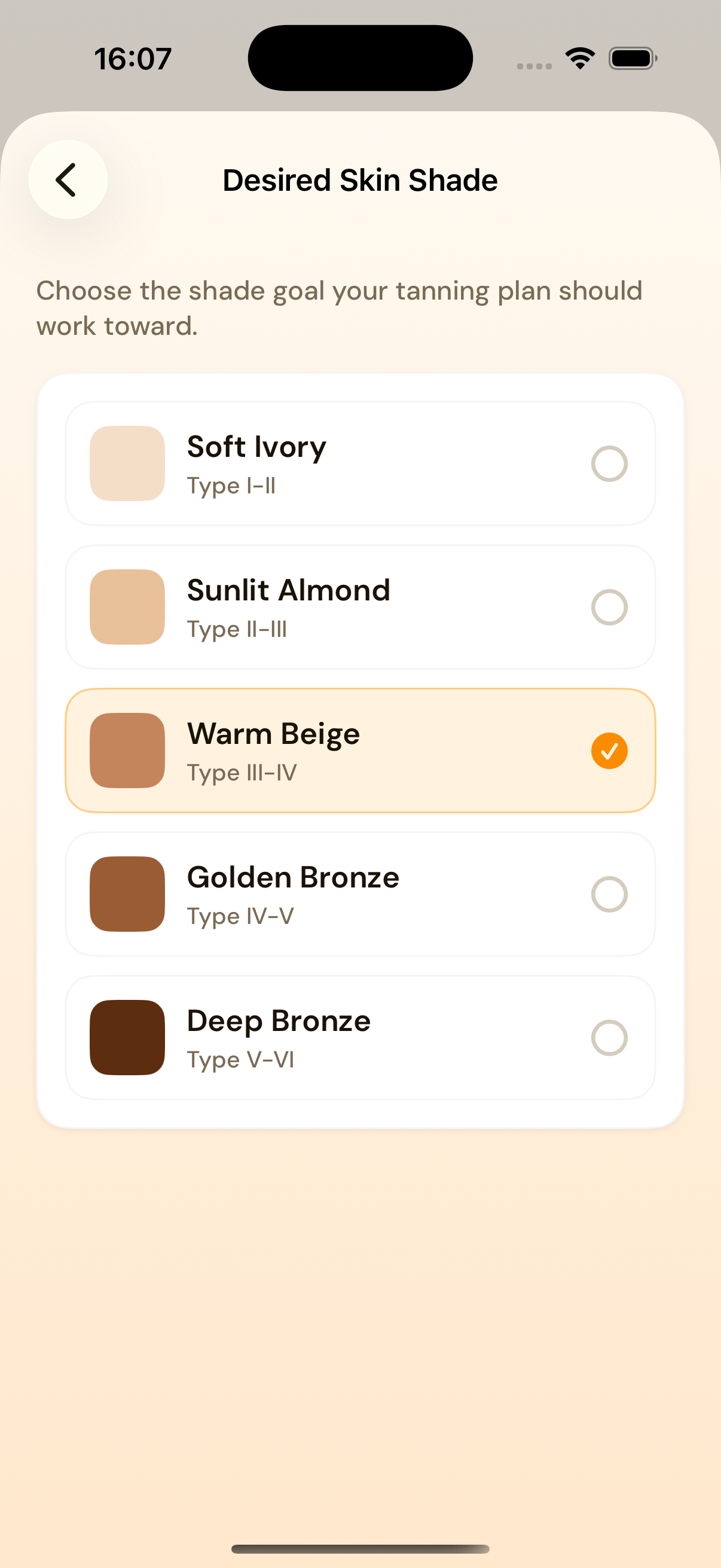 Choose desired skin shade